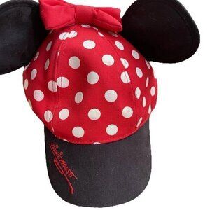 Disney Parks Kids Hat Minnie Mouse Polka Dots Bow Ears Black Red Cap Dis…